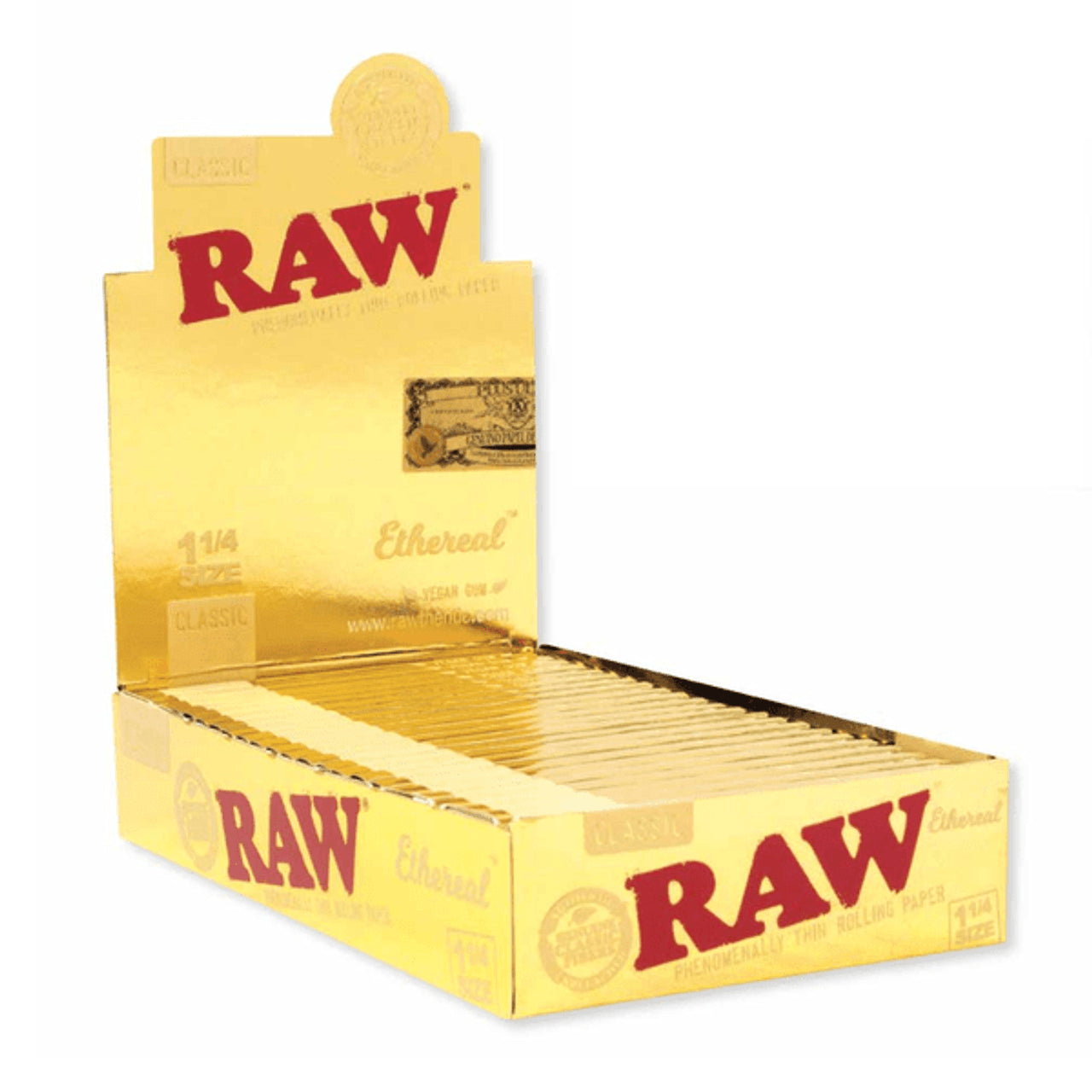 RAW Ethereal 1 1/4 Size – Ultra Thin Rolling Papers (50 Leaves, Gold Edition)
