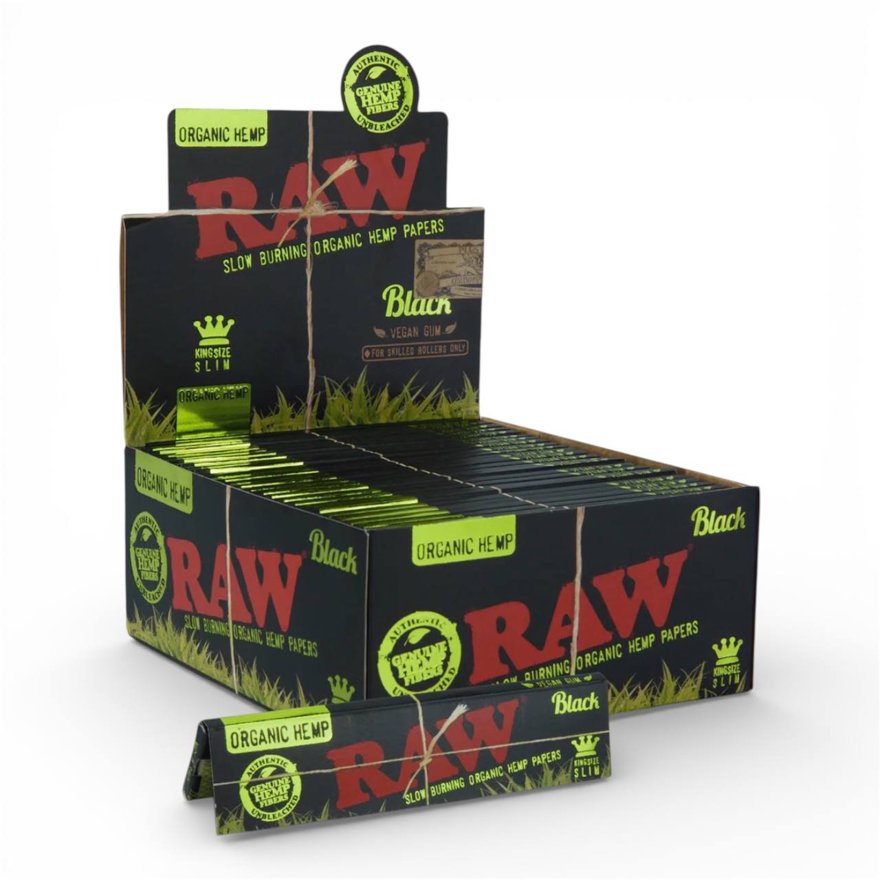 RAW Black Organic Hemp King Size Slim rolling papers 32 leaves box