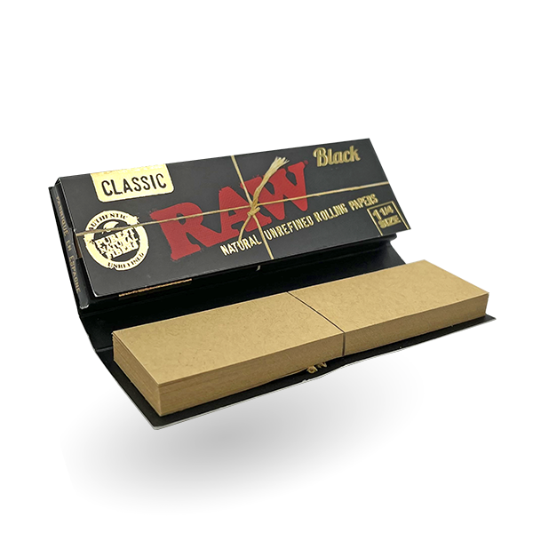 raw black 1 1 4 size papers with filter tips 50 leaves pack open view uae